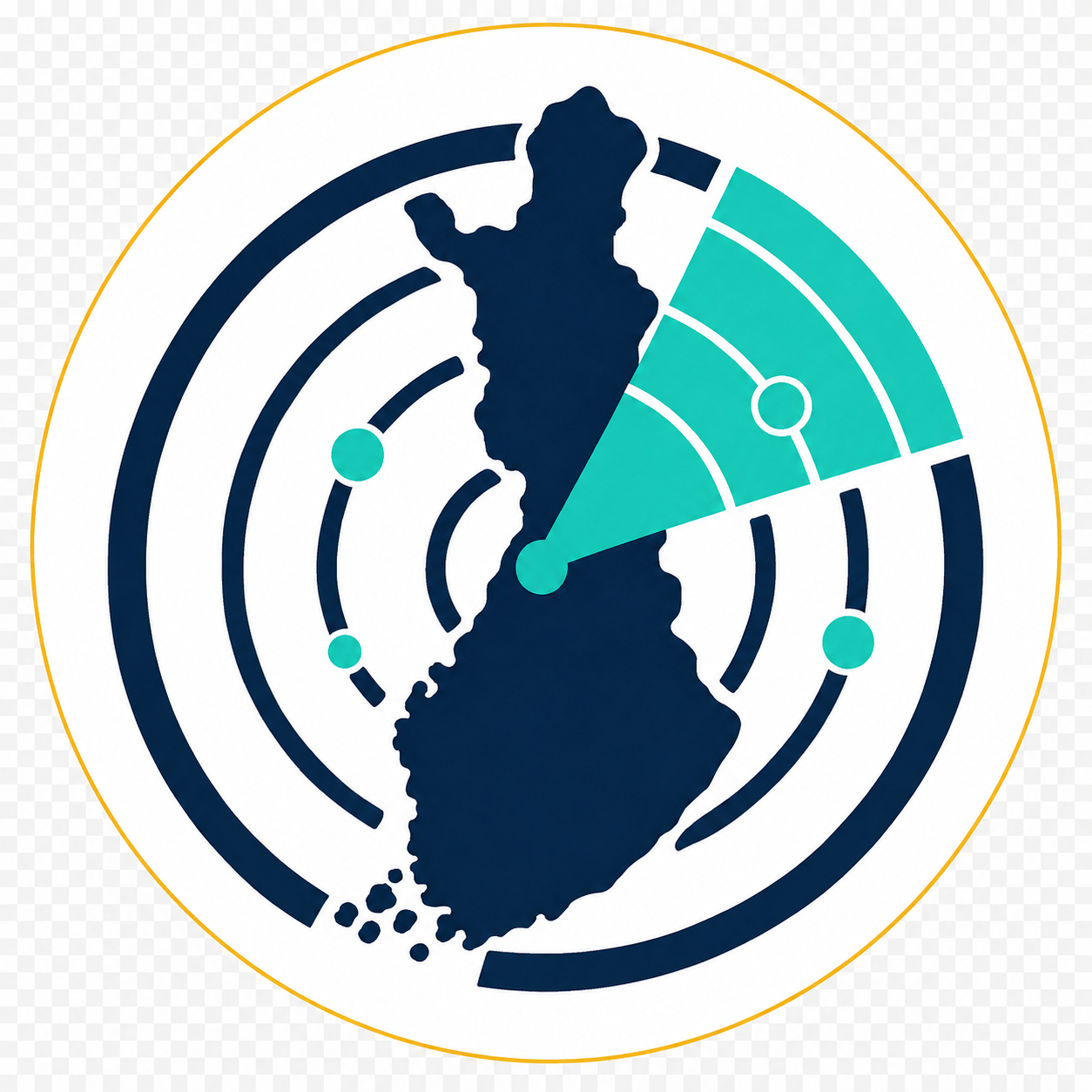 Logotipo de Radar Finlandia sobre un distintivo circular blanco